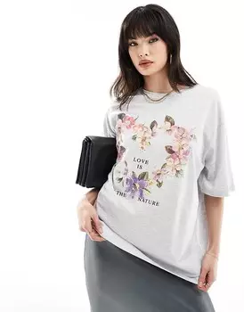 Белая футболка оверсайз с цветочным принтом в виде сердца ASOS DESIGN