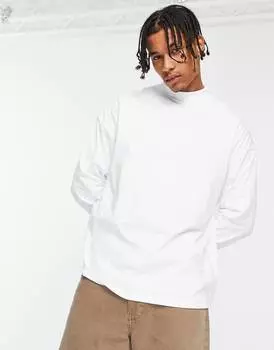 Белая футболка оверсайз с длинным рукавом и высоким воротником ASOS DESIGN