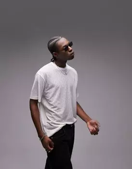 Белая футболка оверсайз с геосеткой Topman