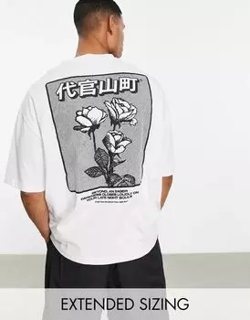 Белая футболка оверсайз с графическим принтом розы на спине ASOS