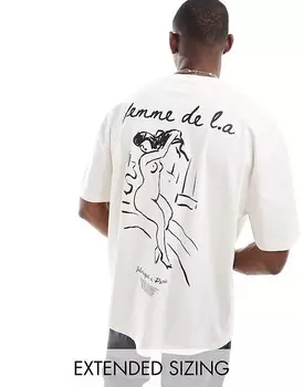 Белая футболка оверсайз с линейным рисунком на спине ASOS DESIGN = f