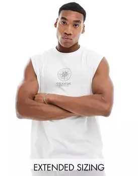 Белая футболка оверсайз с небесным принтом на груди ASOS