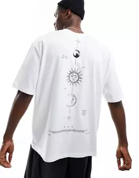 Белая футболка оверсайз с небесным принтом на спине ASOS DESIGN