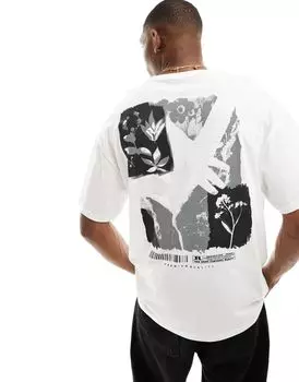 Белая футболка оверсайз с однотонным цветочным принтом на спине Jack & Jones