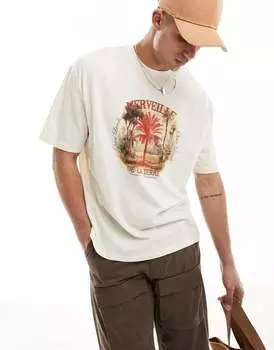 Белая футболка оверсайз с пейзажным принтом на груди ASOS