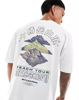 Белая футболка оверсайз с пейзажным принтом на спине ASOS DESIGN