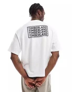 Белая футболка оверсайз с повторяющимся логотипом Timberland, эксклюзивно для ASOS