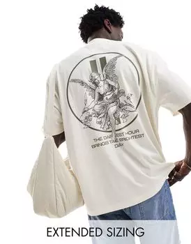 Белая футболка оверсайз с принтом ангела на спине ASOS DESIGN