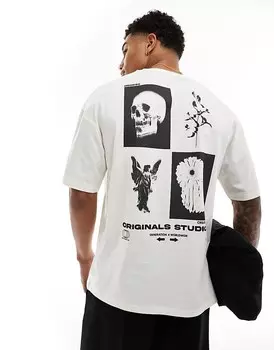 Белая футболка оверсайз с принтом черепа на спине Jack & Jones