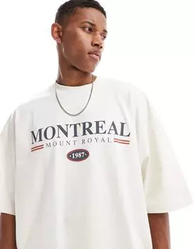 Белая футболка оверсайз с принтом «Монреаль» на груди ASOS