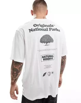 Белая футболка оверсайз с принтом национальных парков Jack & Jones