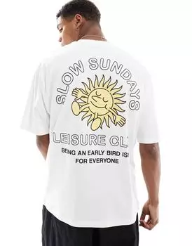 Белая футболка оверсайз с солнечным принтом на спине ASOS