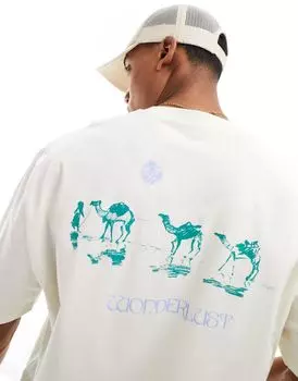 Белая футболка оверсайз с светло-коричневым принтом на спине ASOS DESIGN