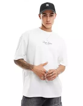 Белая футболка оверсайз с текстовым принтом на груди ASOS DESIGN