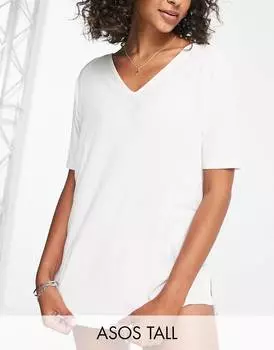 Белая футболка оверсайз с v-образным вырезом в рубчик ASOS DESIGN Tall