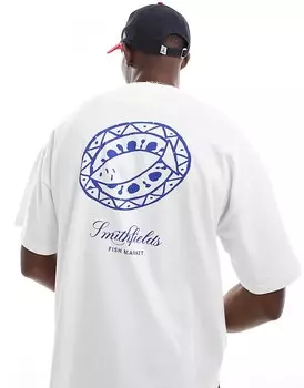 Белая футболка оверсайз Selected Homme с принтом Market на спине