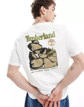 Белая футболка оверсайз Timberland – с крупным принтом в стиле рок на спине