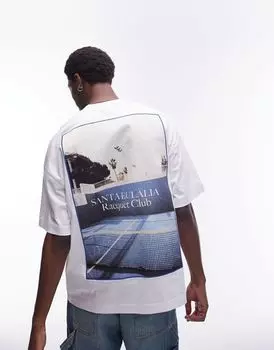 Белая футболка оверсайз Topman с принтом «Racquet Club» спереди и сзади