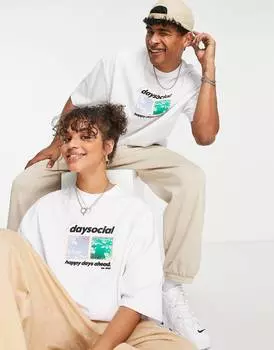 Белая футболка оверсайз унисекс из плотного джерси с фотографическим принтом ASOS Daysocial