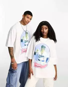 Белая футболка оверсайз унисекс с принтом Элтона Джона ASOS