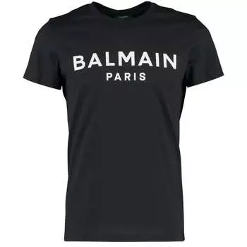Белая футболка Paris с логотипом бренда Balmain, черный