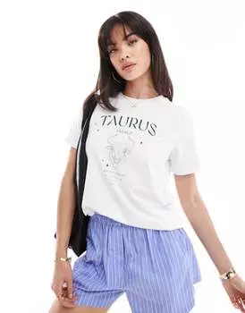 Белая футболка Pieces с принтом знака зодиака Телец