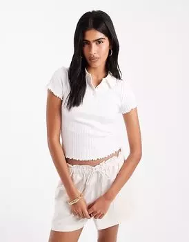 Белая футболка-поло Miss Selfridge с салатовым подолом