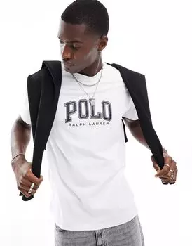 Белая футболка Polo Ralph Lauren классического оверсайз с логотипом колледжа