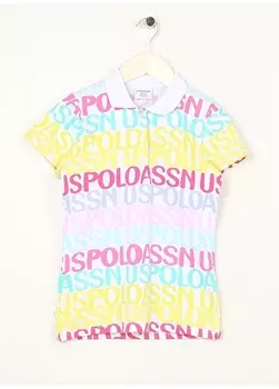 Белая футболка-поло с короткими рукавами и принтом для девочек U.S. Polo Assn.