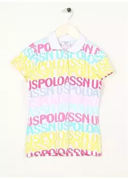 Белая футболка-поло с короткими рукавами и принтом для девочек PELIF U.S. Polo Assn., белый