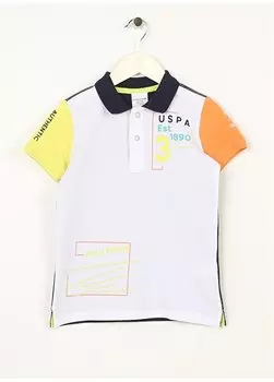Белая футболка-поло с короткими рукавами и принтом для мальчиков KELD U.S. Polo Assn., белый