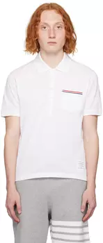 Белая футболка-поло с накладными карманами Thom Browne
