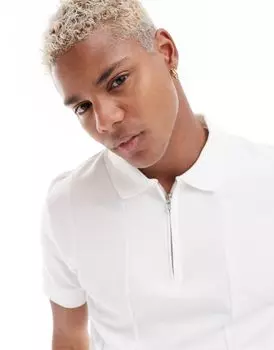 Белая футболка-поло с серебряной молнией ASOS DESIGN