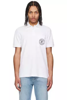 Белая футболка-поло с вышитым логотипом Versace Jeans Couture
