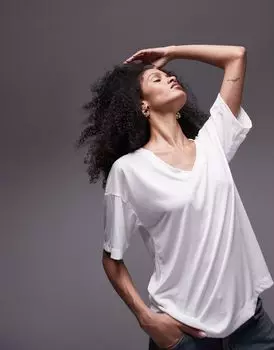 Белая футболка премиум-класса с напуском и v-образным вырезом Topshop