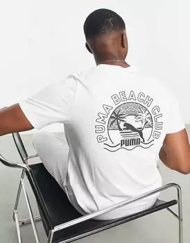 Белая футболка Puma с пляжным принтом на спине
