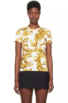 Белая футболка с акварельным принтом от кутюр Versace Jeans Couture