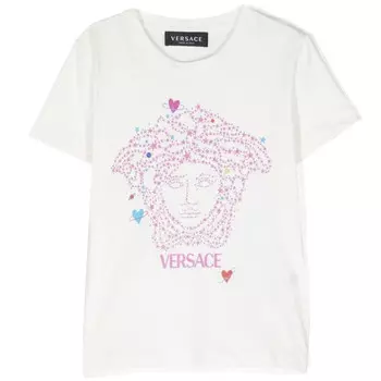 Белая футболка с блестящим логотипом Medusa Versace, белый