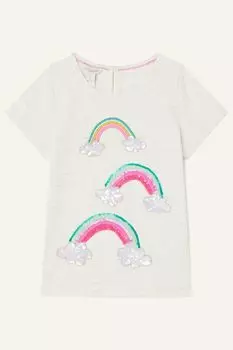 Белая футболка с декором из пайеток с изображением облаков и радуги Monsoon, белый