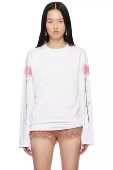 Белая футболка с длинным рукавом и принтом гвоздики Simone Rocha