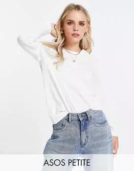 Белая футболка с длинным рукавом из смесового хлопка ASOS DESIGN Petite Ultimate - WHITE