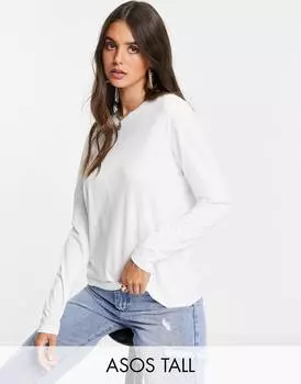 Белая футболка с длинным рукавом из смесового хлопка ASOS DESIGN Tall - WHITE