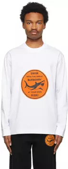 Белая футболка с длинным рукавом с рисунком акулы Burberry
