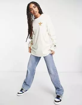 Белая футболка с длинными рукавами и графическим трилистником adidas Originals