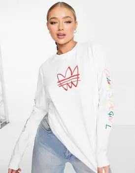 Белая футболка с длинными рукавами и графичным принтом adidas Originals