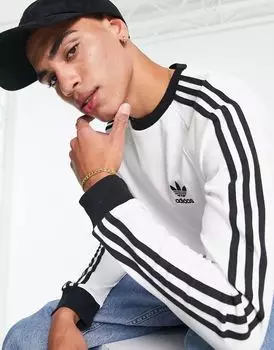 Белая футболка с длинными рукавами и тремя полосками adidas Originals adicolor