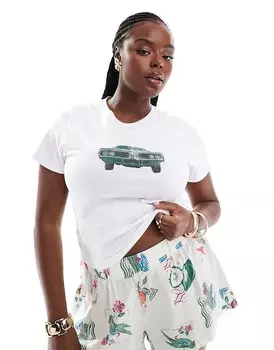 Белая футболка с изображением винтажного автомобиля ASOS DESIGN Curve