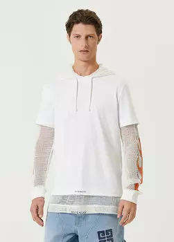 Белая футболка с капюшоном и сетчатым декором на рукавах Givenchy