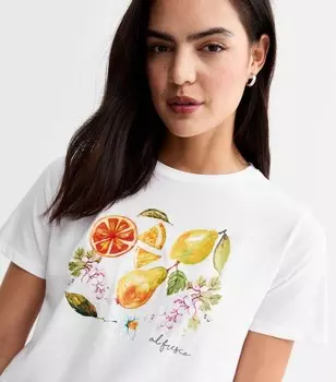 Белая футболка с коротким рукавом Fruit Sketch New Look, белый