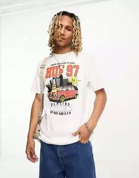 Белая футболка с короткими рукавами и принтом на груди HUF blazing jam